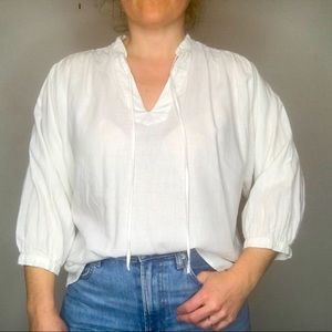 White Uniqlo Linen Blend Peasant Blouse Size Small